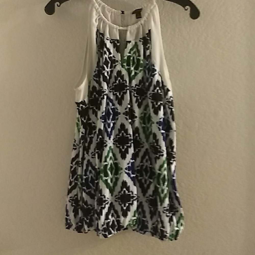 Ann Taylor Blue Green & White Sleeveless Blouse